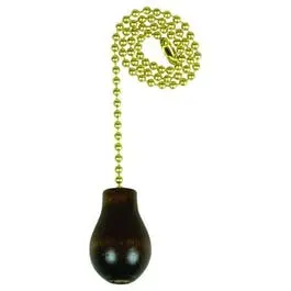 12-Inch Brass Lamp Pull Chain Featuring Walnut Wood Knob