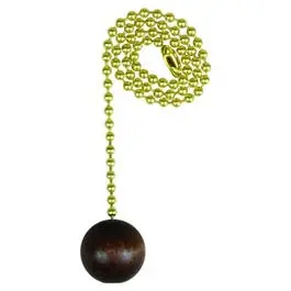 12-Inch Brass Lamp Pull Chain with Walnut Wood Ball Accent
