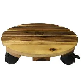 12-Inch Wooden Plant Stand on Swivel Casters