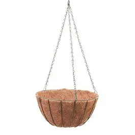 14-Inch Green Steel Growers Hanging Basket with Coconut Liner
