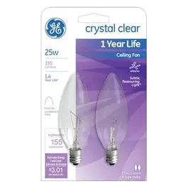 25-Watt Blunt-Tip Ceiling Fan Replacement Bulbs – 2-Pack