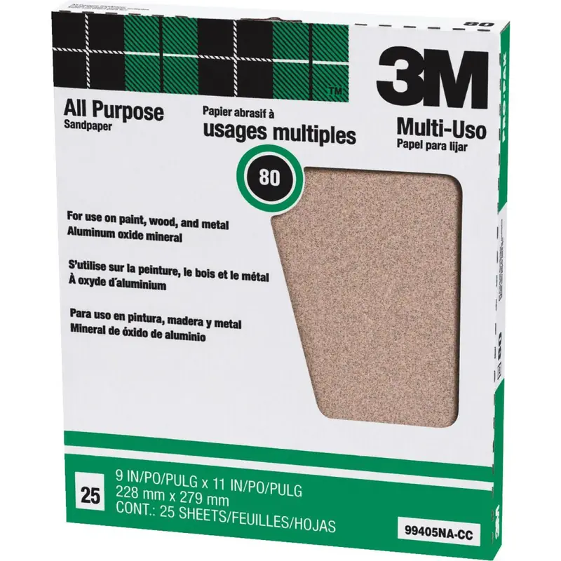 3M All-Purpose Sandpaper Sheets – 9 in x 11 in, 80 Grit, 25-Pack