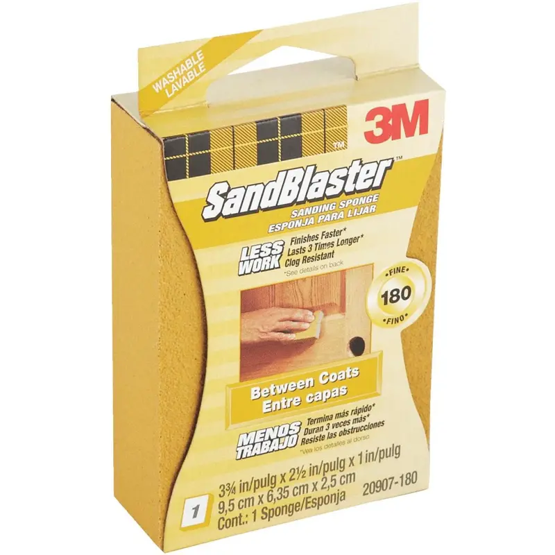 3M SandBlaster Fine Sanding Sponge for Between-Coat Smoothing – 180 Grit, 2.5 in. x 3.75 in. x 1 in.