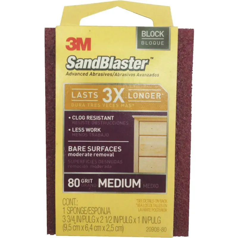 3M SandBlaster Medium Sanding Sponge – 80 Grit, 2.5 in. x 3.75 in. x 1 in.