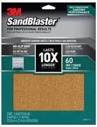 3M SandBlaster Sandpaper – 9″ x 11″, 180-Grit, 4-Pack