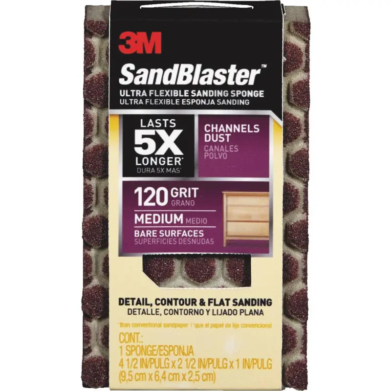 3M SandBlaster Ultra-Flexible Medium Sanding Sponge – 2.5″ × 4.5″ × 1″, 120 Grit