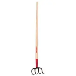 4-Tine Forged Steel Garden Cultivator with Wooden Handle