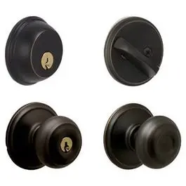 Aged Bronze Georgian Entry Lockset with Single-Cylinder Deadbolt