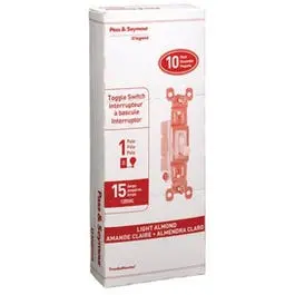 Almond-Colored Single-Pole Light Switch – 15A, 120V Grounding Toggle