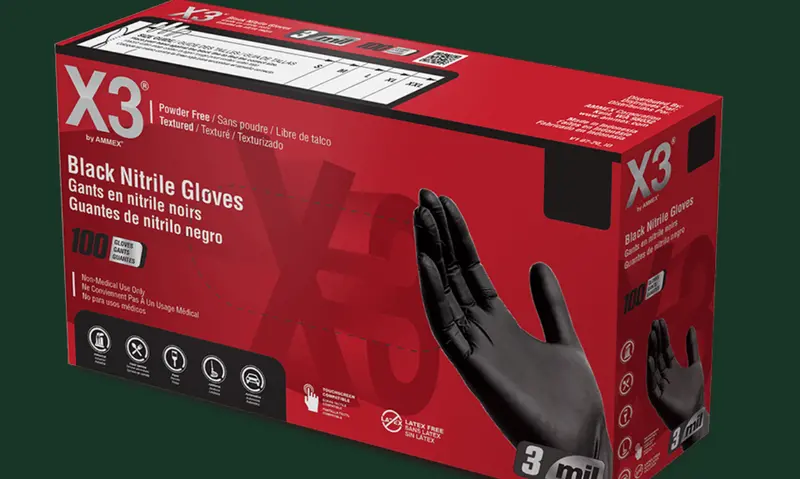 AMMEX X3 Black Powder-Free Nitrile Industrial Disposable Gloves