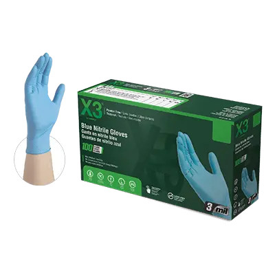 Ammex X3 Blue Nitrile Powder-Free Industrial Gloves – Medium