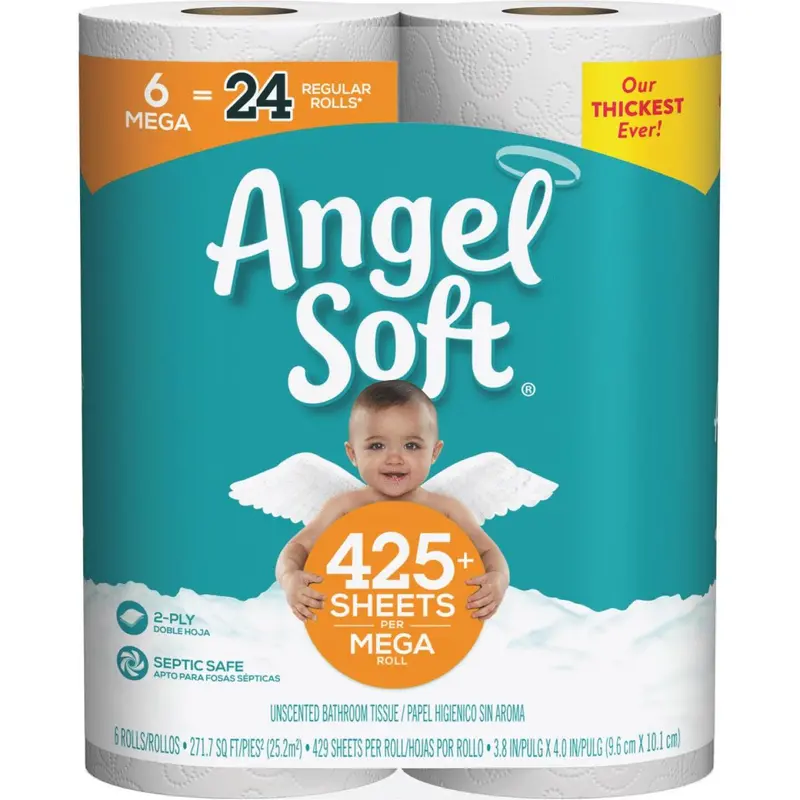 Angel Soft Mega Roll Toilet Paper – 6 Rolls (240 Sheets Per Roll)