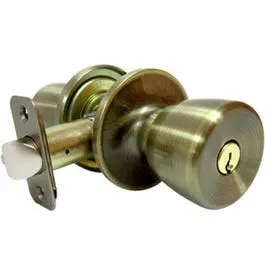 Antique Brass Entry Door Lockset – Medium Tulip Knob Style