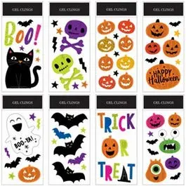 Assorted Halloween Window Gel Clings – 5.5″ x 12″ Reusable Decals