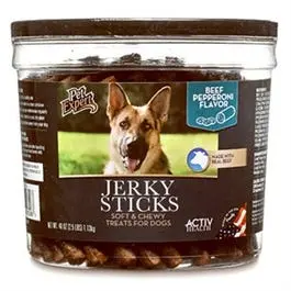 Beef and Pepperoni Jerky Dog Treats – 40-Ounce Tub