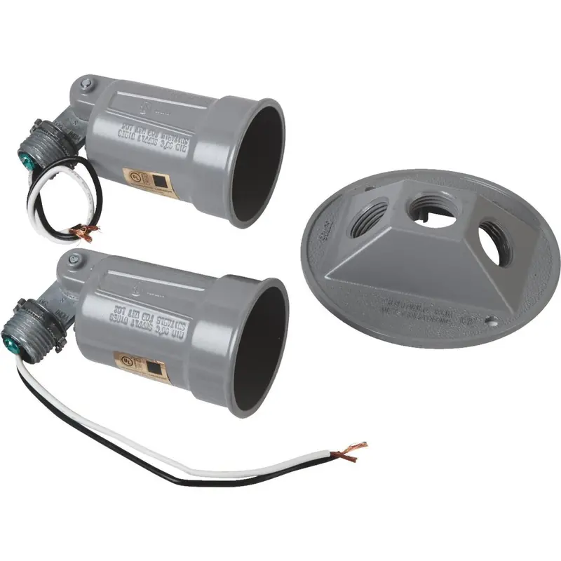 Bell 150W Two-Bulb PAR38 Outdoor Lampholder – Gray Aluminum, Round Cover