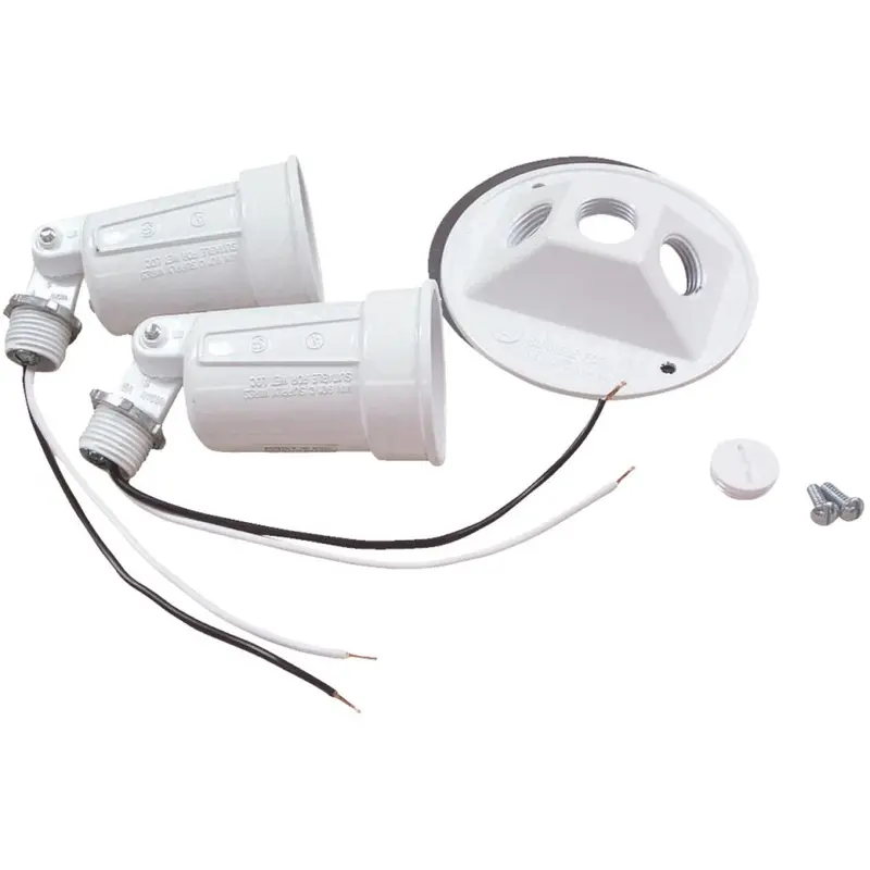 Bell 150W Weatherproof Outdoor Lampholder – Aluminum Round, Double White, with Cover