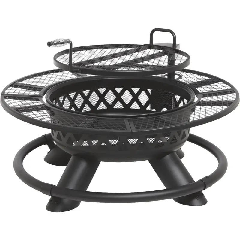 Big Horn 47-Inch Black Steel Round Outdoor Fire Pit for Camping and Backyards