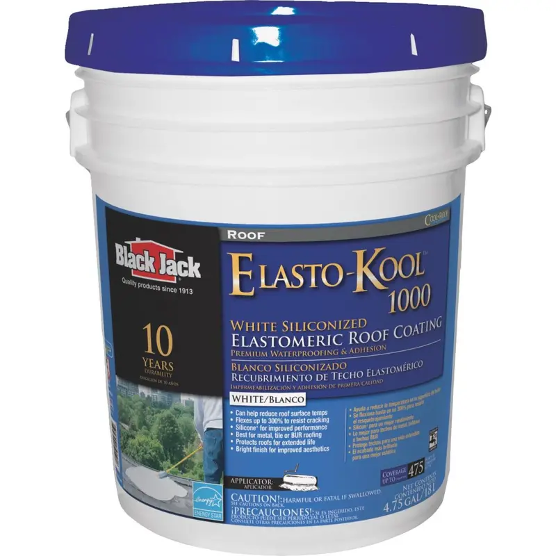 Black Jack Elasto-Kool 1000 White Elastomeric Roof Coating – 5-Gallon Pail, 10-Year Protection