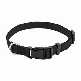 Black Nylon Dog Collar with Quadlock Fastener – 3/4-Inch Wide, Fits 14–20 Inch Necks