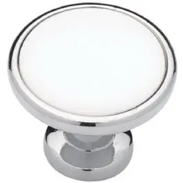 Chrome-and-White Cabinet Knob – 1.25-Inch Diameter Insert Style