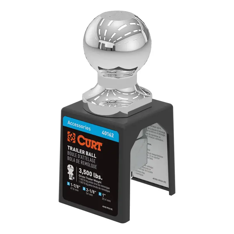 CURT 1-7/8-Inch Trailer Ball – Chrome-Finished, 3,500-Lb Capacity, 1-Inch x 2-1/8-Inch Shank