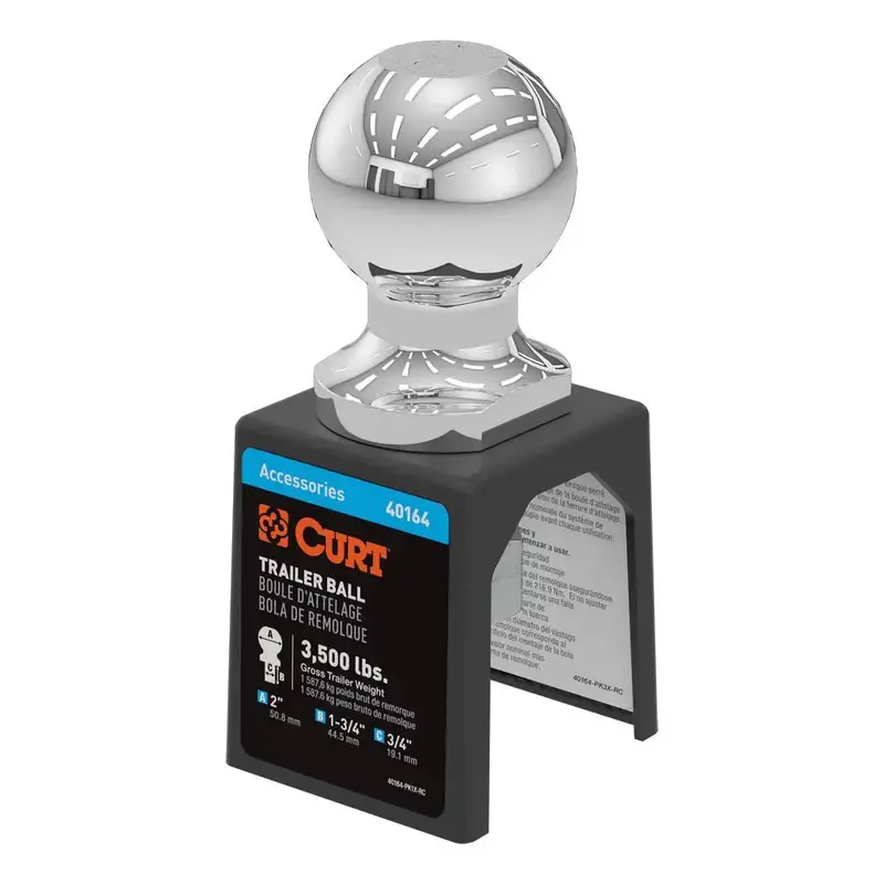 CURT 2-Inch Chrome Trailer Hitch Ball – 3,500 lb Capacity, 3/4″ x 1-3/4″ Shank