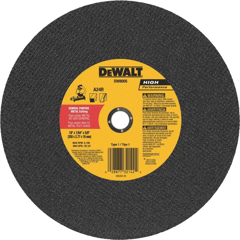 DeWalt HP Type 1 Metal Cut-Off Wheel – 10-Inch x 7/64-Inch x 5/8-Inch