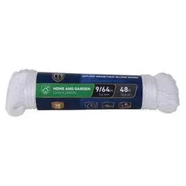 Diamond-Braid Nylon Blind Cord – White, 9/64-Inch × 48 Feet