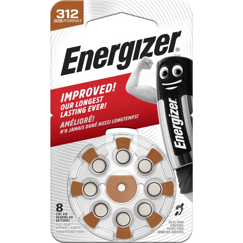 Energizer 312 Hearing Aid Batteries – Zinc-Air, Long-Lasting Power