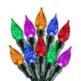 Faceted Pearl Glass C5 LED Christmas Lights – 50-Light Multi-Color Set