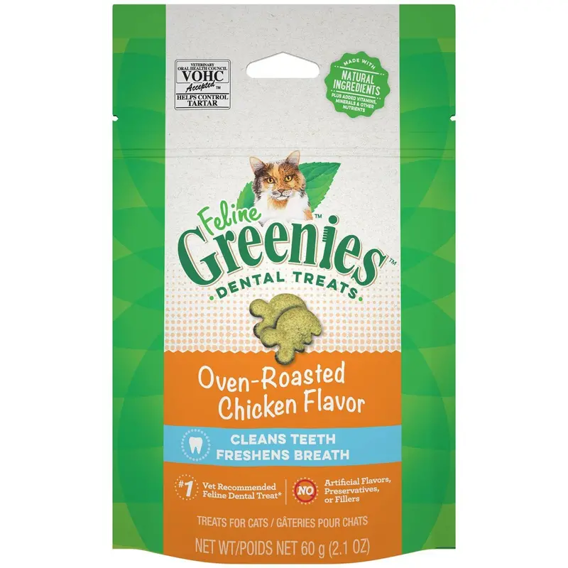 FELINE GREENIES Dental Treats – Oven-Roasted Chicken Flavor for Cats