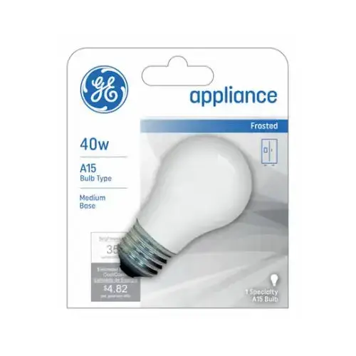 GE 40-Watt Frosted Appliance Bulb – A15 Base, Energy-Efficient Incandescent
