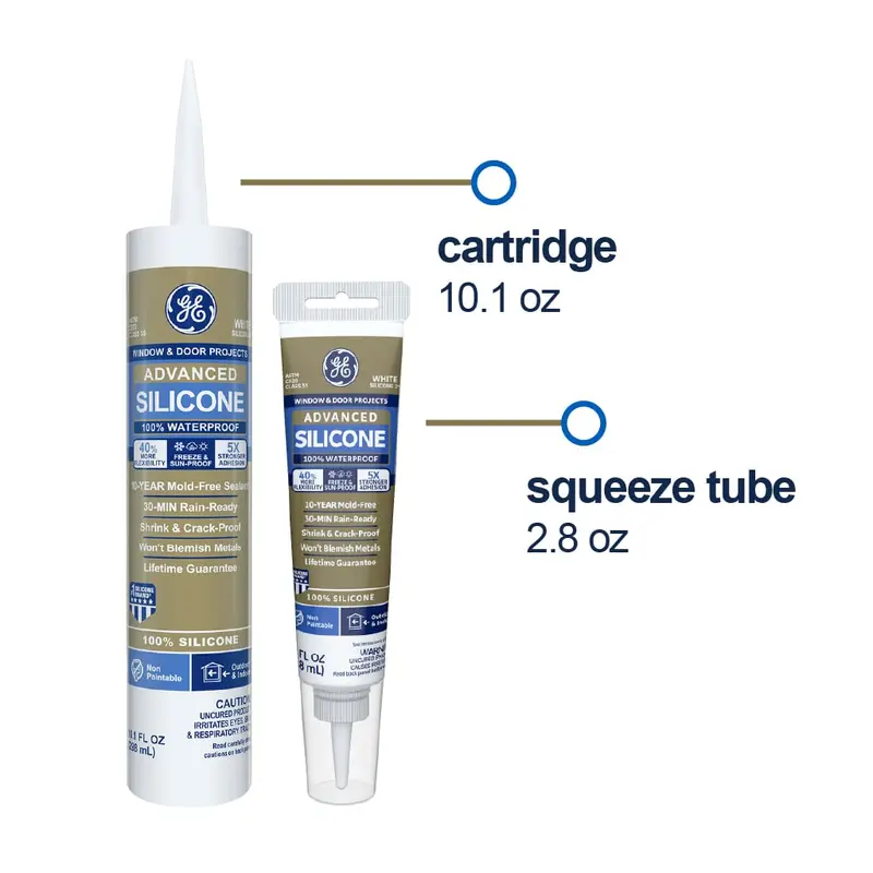 GE Advanced Silicone 2 Window & Door Sealant – 10.1 oz White, Weatherproof