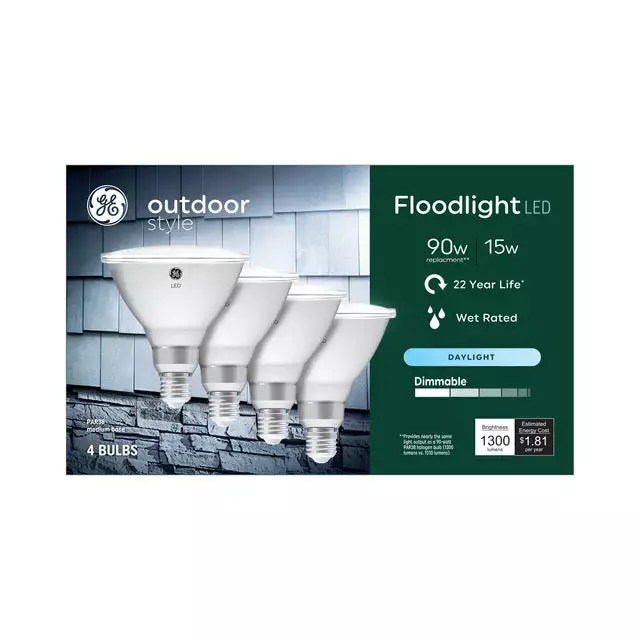 GE Outdoor PAR38 LED Floodlight – 90W Equivalent, Daylight Color, 4-Pack