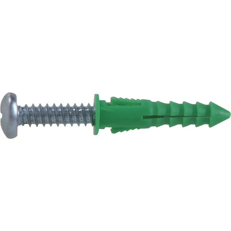 Green Ribbed Plastic Anchors — #12, #14, #16 Threads × 1-1/2 Inches (4-Pack)