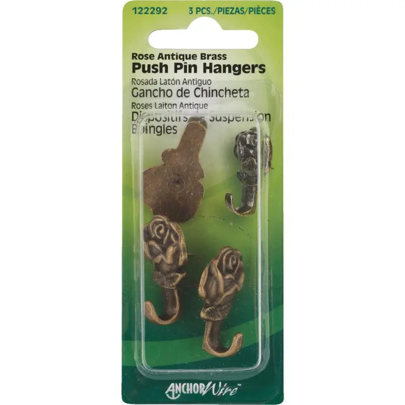 Hillman Antique Brass Rose Decorative Push Pin Hangers – Set of 3
