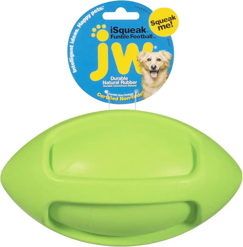 JW Pet iSqueak Funble Football Dog Toy – Interactive Squeaky Plush Football