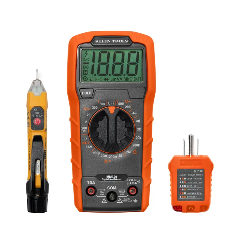 Klein Tools 3-in-1 Electrical Test Kit – Multimeter, Non-Contact Voltage Detector, and Outlet Tester