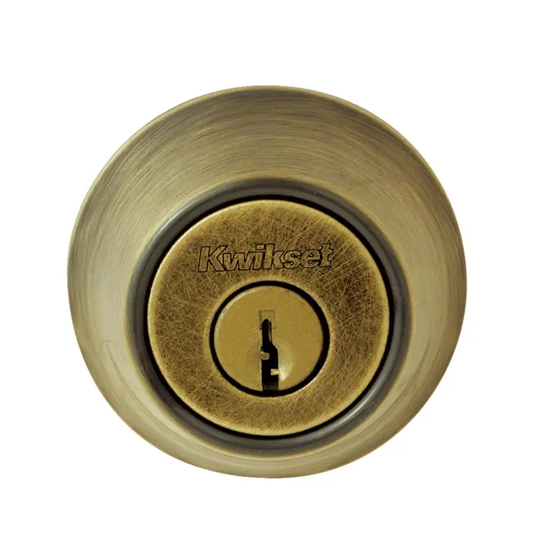 Kwikset Antique Brass Single-Cylinder Deadbolt – Rekeyable Security Lock