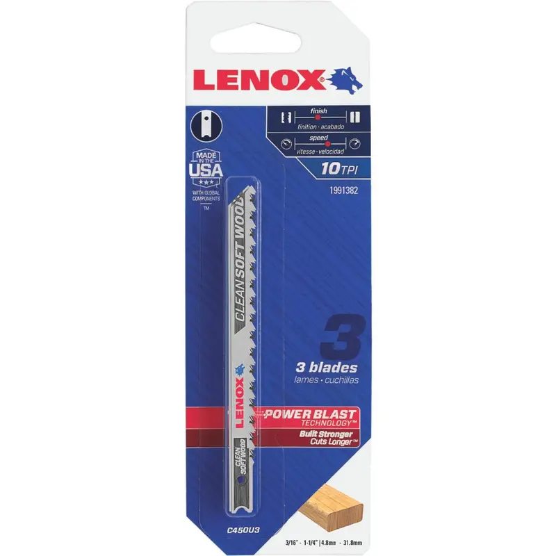 Lenox U-Shank Jig Saw Blade – 4″, 10 TPI, High-Carbon Steel for Soft Wood (3-Pack)
