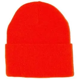Orange Acrylic Knit Watch Cap – Lightweight, One-Size Winter Beanie