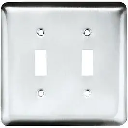 Polished Chrome Steel 2-Gang Round Toggle Wall Plate