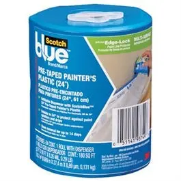 Pre-Taped 24-Inch by 90-Foot Painter’s Plastic Roll with Dispenser