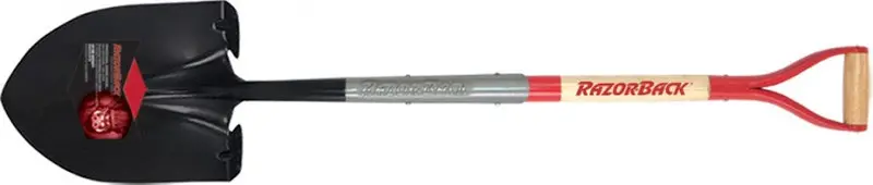 Razorback Round-Point Shovel with Supersocket Power Step and Wood/D-Grip Handle