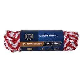 Red/White Braided Derby Rope – Polypropylene, 3/8-Inch Diameter, 50-Foot Length