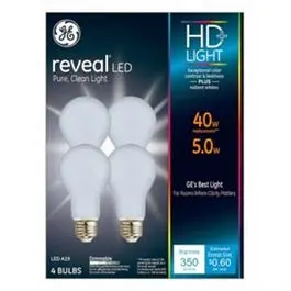 Reveal HD LED Light Bulbs – Frosted 5W (350 LM), Energy-Efficient 4-Pack