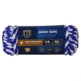 Smooth Braided Blue Derby Rope – Polypropylene, 3/8-Inch × 50 Feet