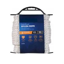 Smooth Braided White Nylon Rope – 3/8-Inch × 50 Feet, Durable & Flexible
