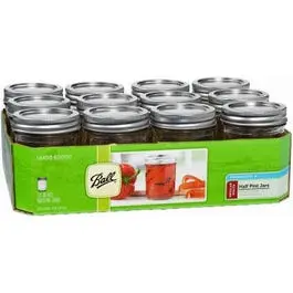 Standard-Mouth Mason Jars – 1/2-Pint, Pack of 12